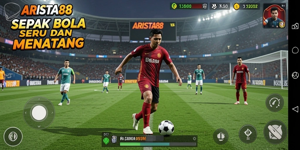 Tampilan gameplay ARISTA88 yang dinamis dan seru di lapangan sepak bola.