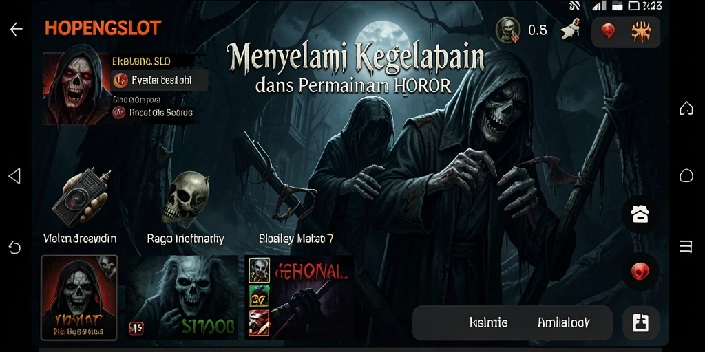 Screenshot menampilkan gameplay menegangkan HOPENGSLOT dengan suasana horor yang mencekam.