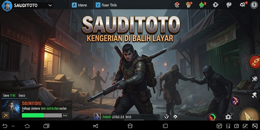 Gameplay SAUDITOTO menampilkan suasana horor yang mencekam dan grafis yang menakutkan.