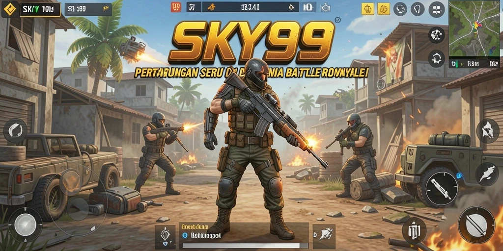 Tampilan aksi mendebarkan dalam gameplay SKY99 Battle Royale.